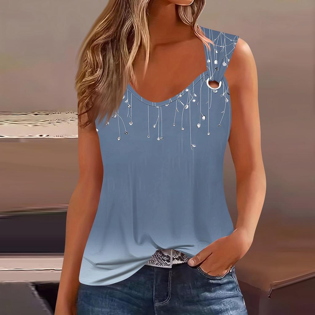 Womens Tank Top V Neck Basic Printed Casual Flowy Sleeveless Deep Side Cut Tops For Women