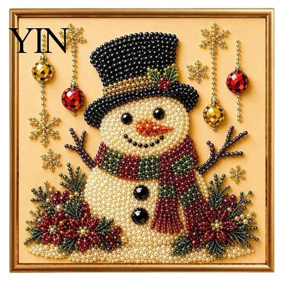 Christmas Tabletop Ornament Crafts DIY Faux Pearl Painting Art Kit with Frame, Santa Holiday Projects for Family Beads Craft Adults Beginner, Handmade