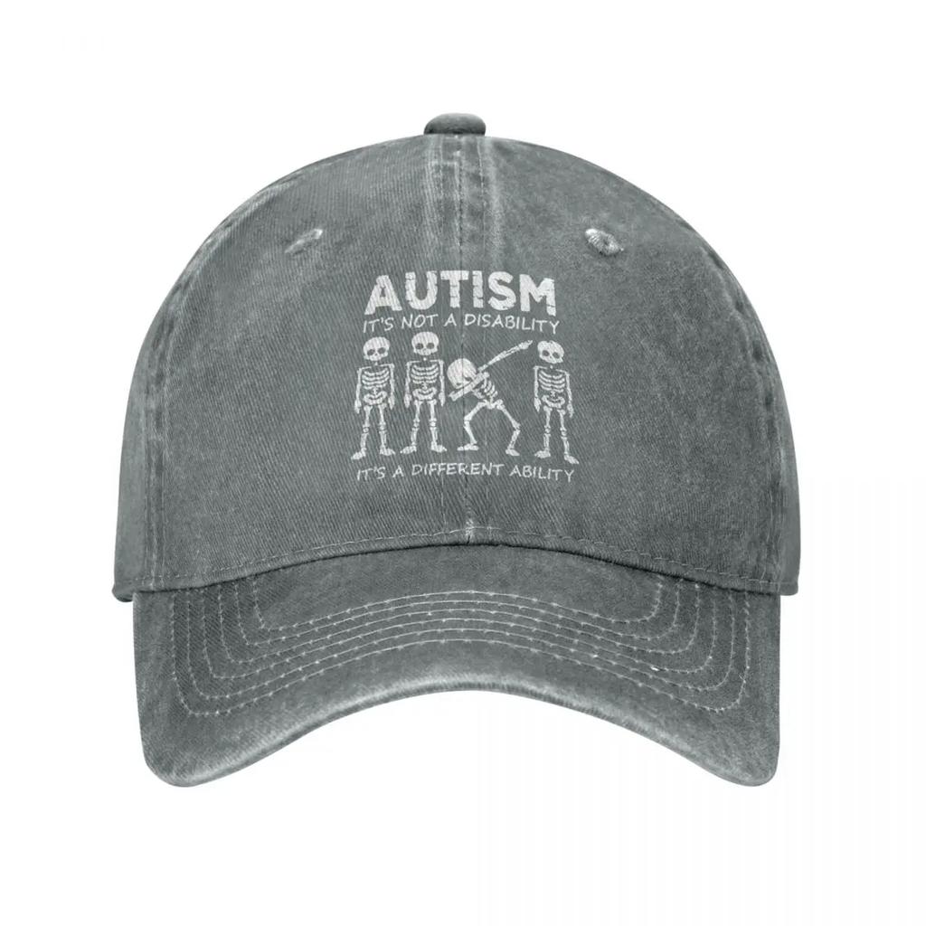 Skeleton Dabbing Autism Unisex Style Baseball Caps Distressed Denim Washed Hats Cap Vintage Outdoor Golf Snapback Cap