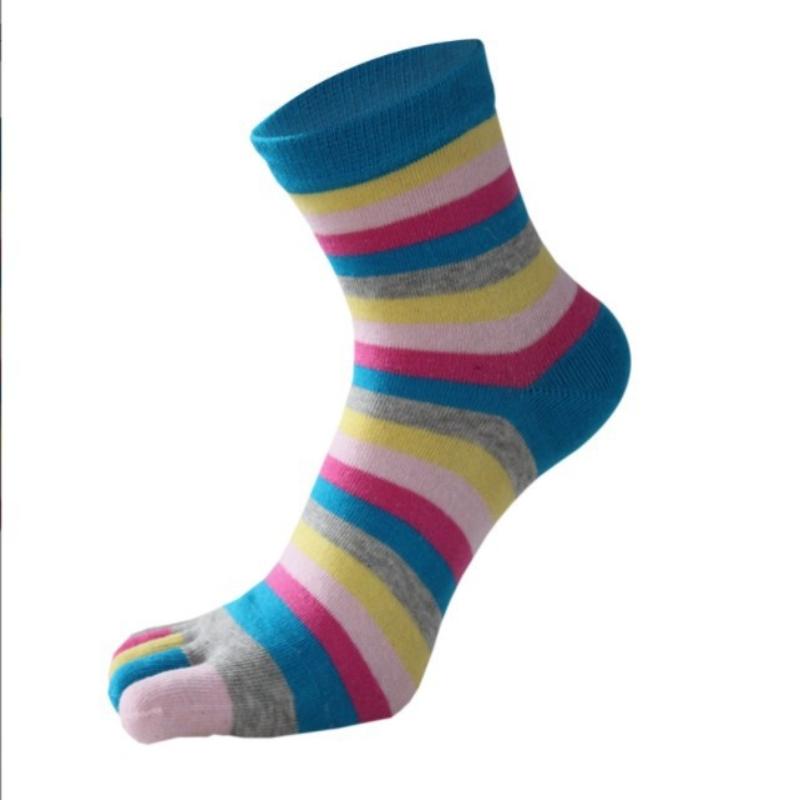 Women Short Toe Socks Colorful Rainbow Pattern Cotton Blend for Comfortable Five Finger Fit
