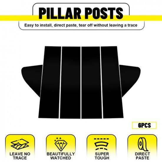 FOR CHEVY SILVERADO GMC SIERRA 1500 -2024 6X Black Pillar Posts Window Trim