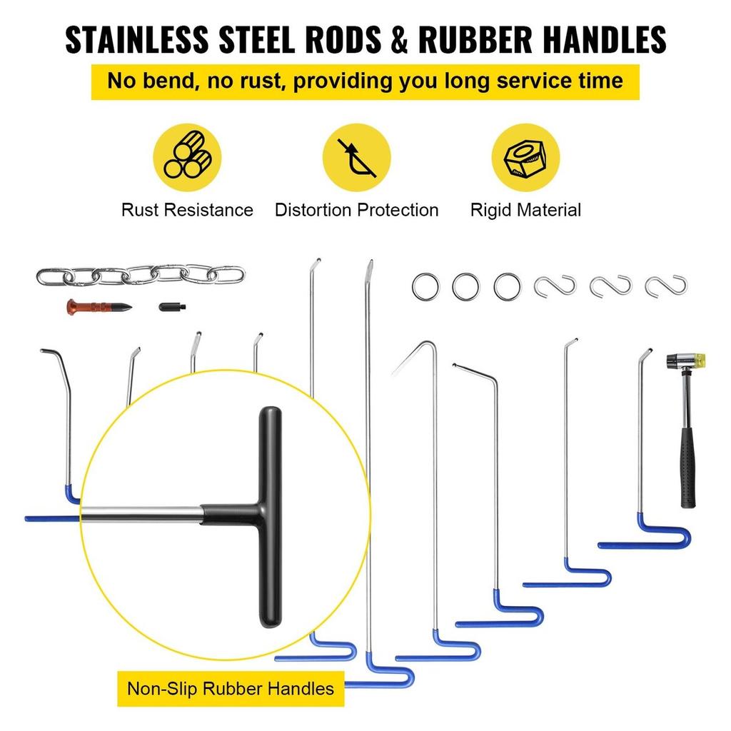 Rods Dent Removal Kit, 20 Pcs Paintless Dent Repair Rods, Stainless Steel Dent Rods, Whale Tail Dent Repair Tools, Professional Hail Dent Removal Tool