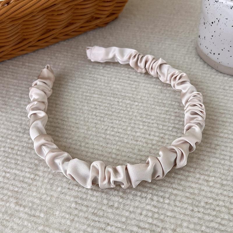 2023 Earth Tone Satin Pleated Headband: Mori Style, Thin Edge, High Crown, Ideal for Face Washing