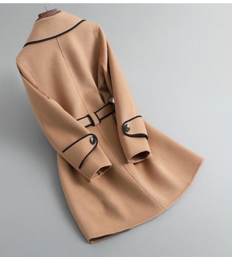 Женское приталенное пальто в корейском стиле из искусственной кашемировой шерсти - Цветной блок, средней длины, для осени и зимы