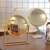 Metal Makeup Mirror with Stand Round Dressing Mirror Retro Desktop Mirror Bedroom