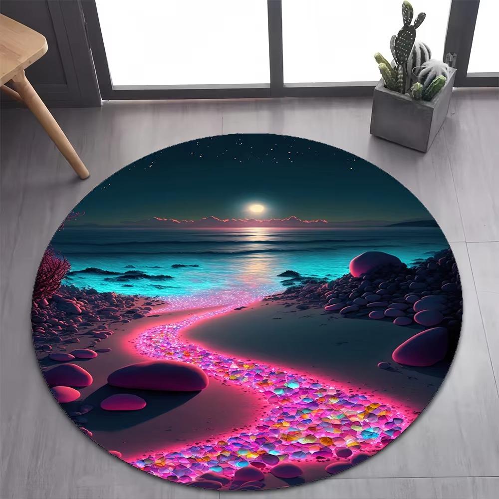 New Style Colorful Pebble Rainbow Road Beach Stone Round Carpet Rug for Bedroom Living Room Decoration Pet Decor Floor Mat Ins