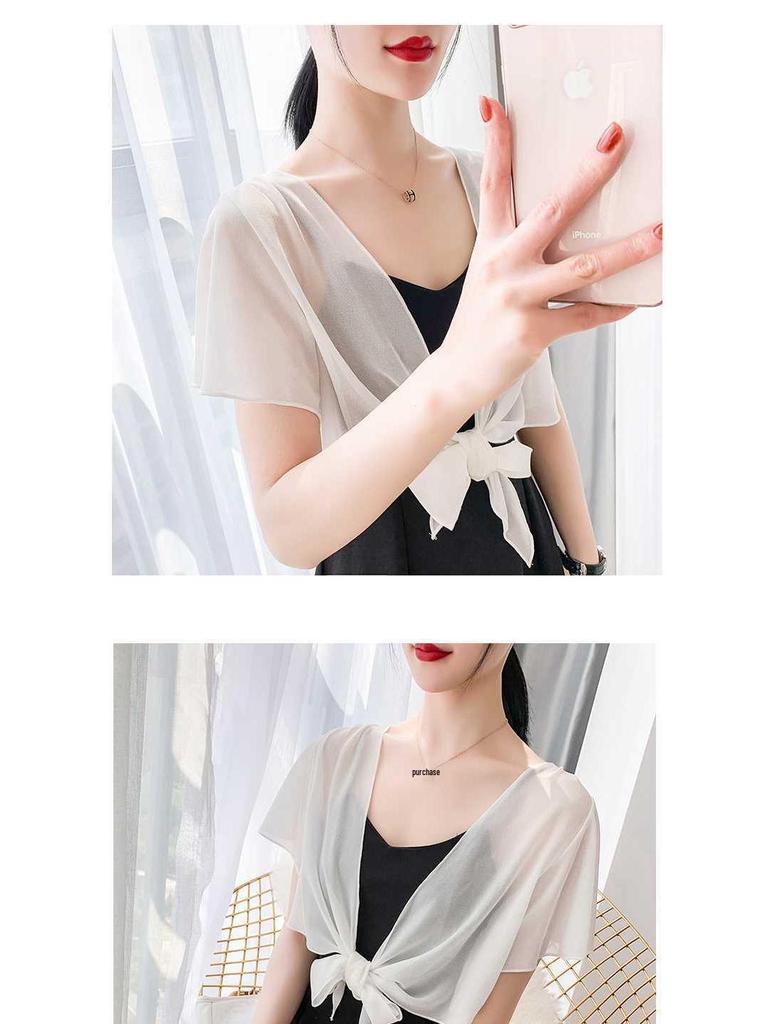 Summer Women's Versatile Chiffon Skirt and Shawl Set with Plus Size Short Sunscreen Cardigan