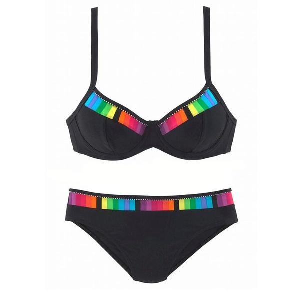 Новый летний женский комплект бикини с цветными блоками и высокой талией, плавки, повседневная женская пляжная одежда, купальный костюм, купальник, нижнее белье