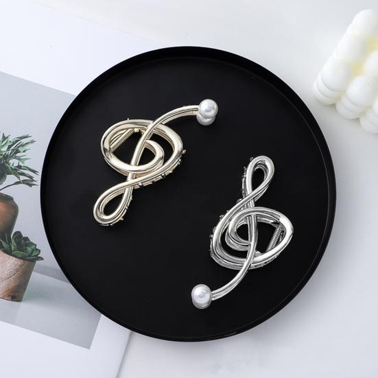 Hair Claw Musical Note Shape Faux Pearl Hair Clip Back Head Shower Hair Claw Decorative Hair Accessory