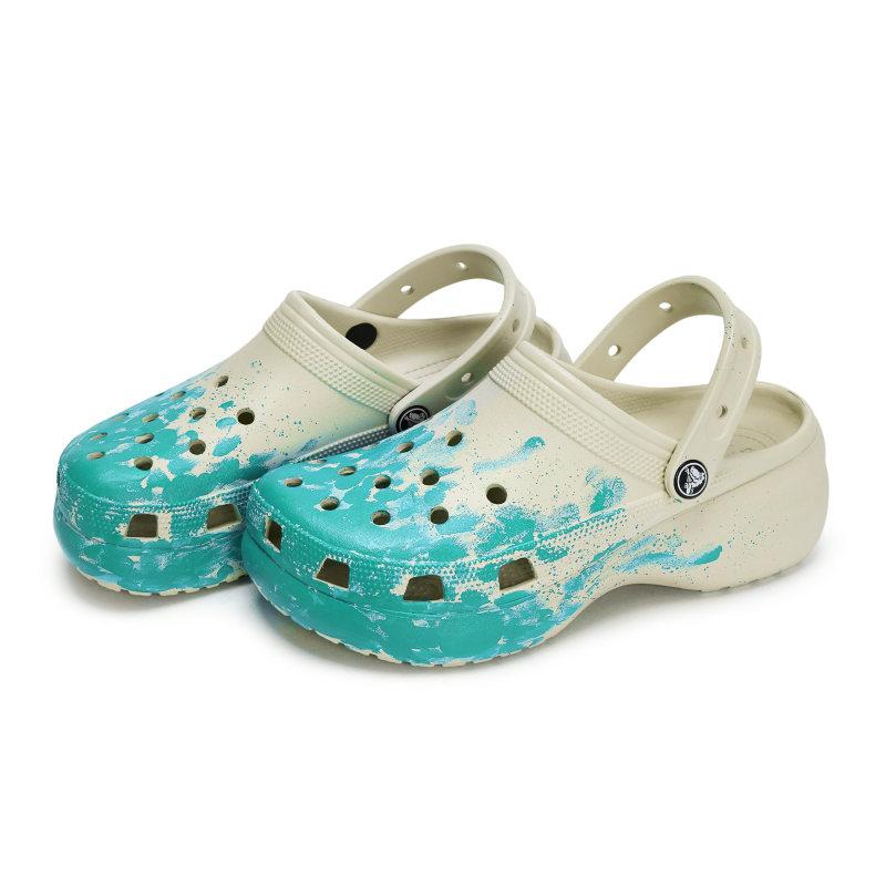 Crocs Классические клоги на платформе 811 Сцена встречи Специальная обувная коробка Жидкие чернила Всплеск Дырявая обувь Женские Кость Белый Тиффани