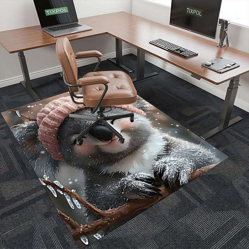 1pc Koala Winter Wonderland Chair Mat - Anime Cartoon Design Office Chair Pad with Pink Knitted Hat for Festive Gifts and Seasonal Decorations.C099