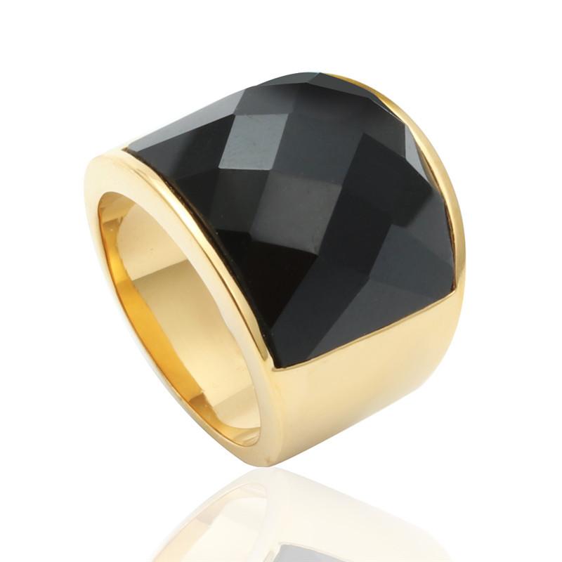 Ювелирное кольцо из нержавеющей стали с разноцветными драгоценными камнями, кольцо с черным агатом для мужчин и женщин, кольцо из титановой стали с разноцветными крупными драгоценными камнями