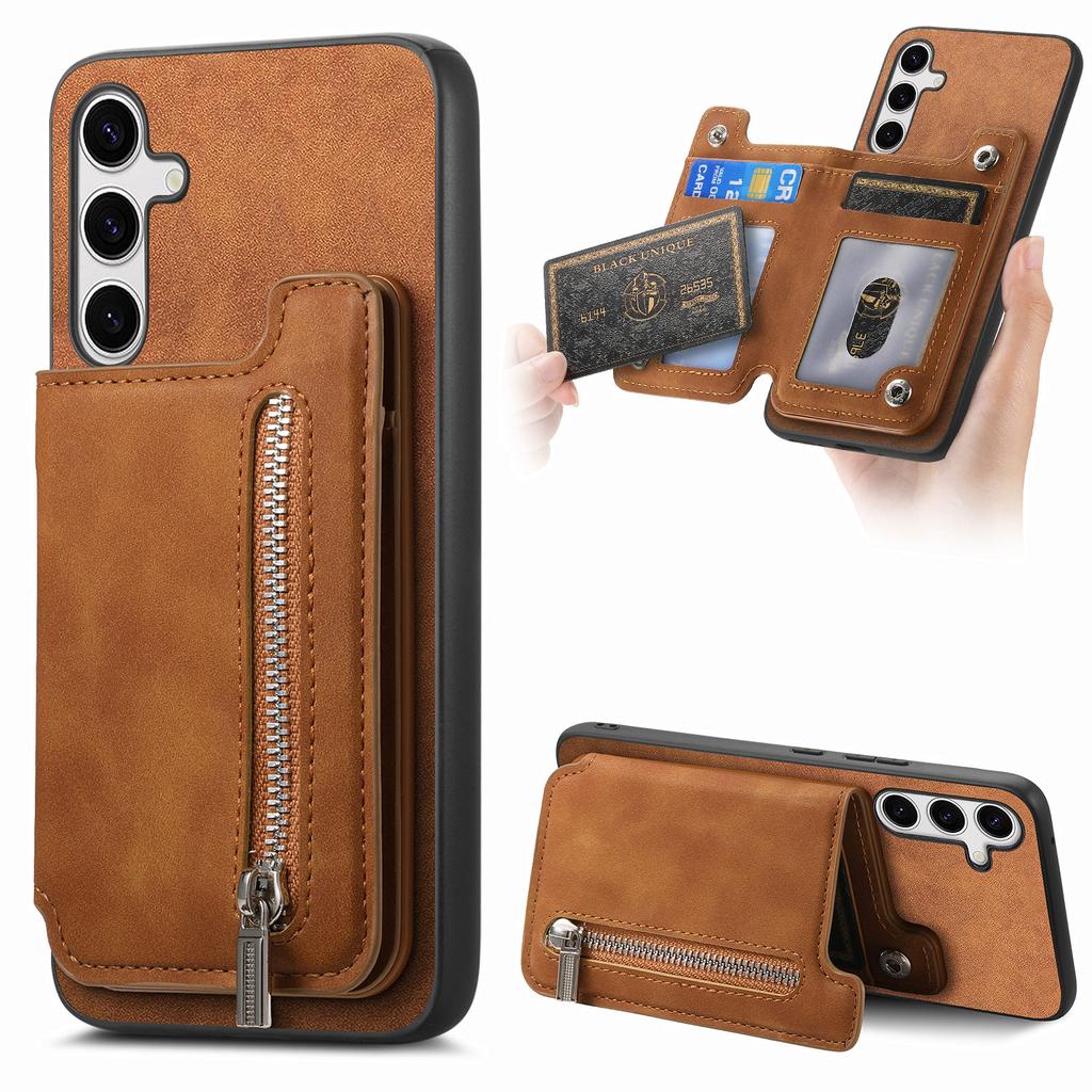 For Samsung Galaxy S25+ Case Magnetic Detachable Zipper Card Holder Leather Phone Back Cover