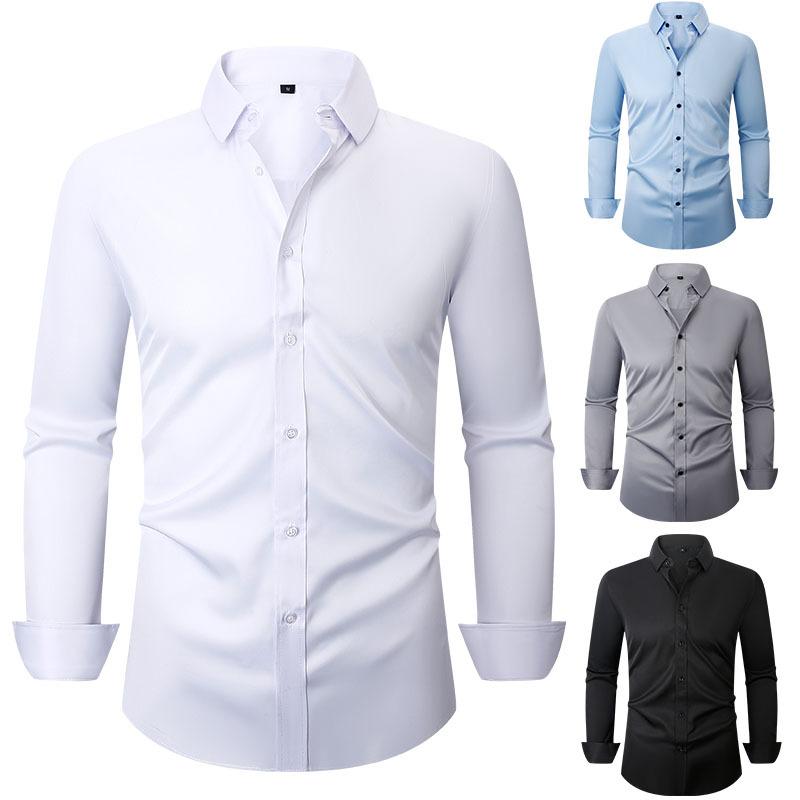 Men's Fashion Stretch Shirt: Crease-Resistant Plain-Coloured Long-Sleeved Business Shirt – Lightweight Men's Shirt