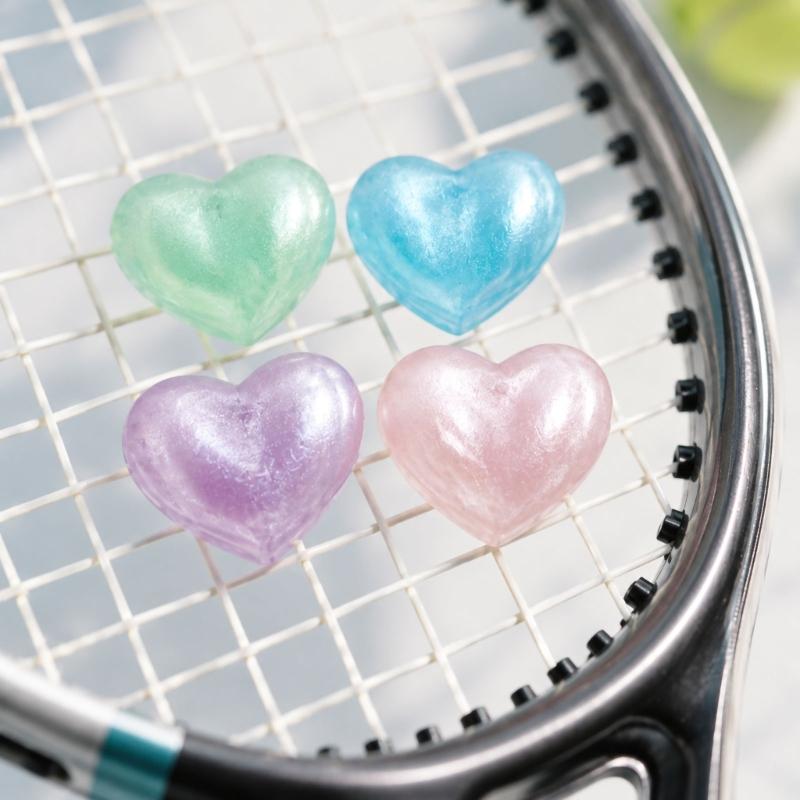 Heart-Shaped Tennis Vibration Dampeners with Flexible Construction for Practice, Casual Play, and String Bed Placement