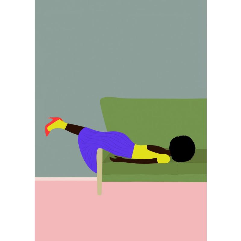 Абстрактное искусство Женщина Настроение Диван Джунгли Пижама Плакат Картина на холсте Смешная повседневная жизнь Настенная картина Гостиная Домашнее украшение