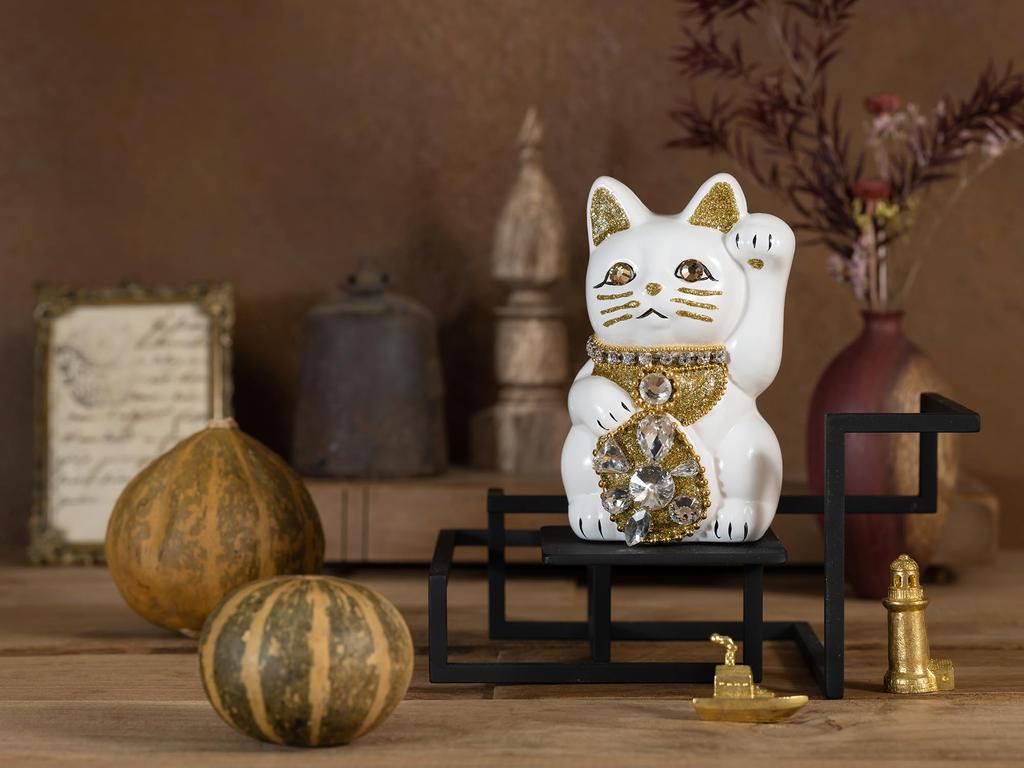 Кошка на удачу, ювелирное изделие, кошка-левша, кошка на удачу, кошка Манеки, украшение фэн-шуй, коробка для пожертвований, белая (S-РАЗМЕР Белый) Поднятый/Керамика_Счастливый (jw_S