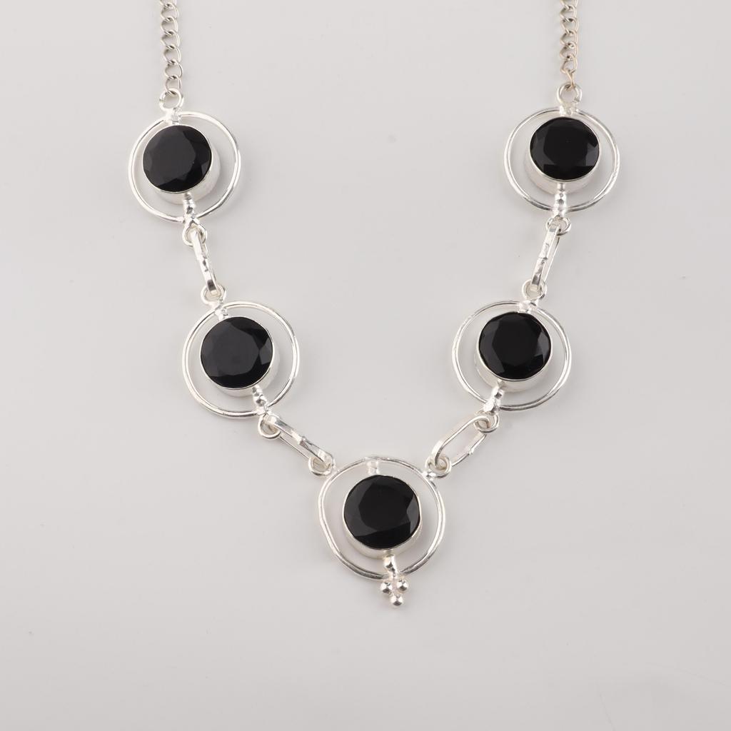 Black Onyx Gemstone Silver Necklace, 925 Sterling Silver Handmade Silver Necklace, Women Wedding Necklace, RN-2-19