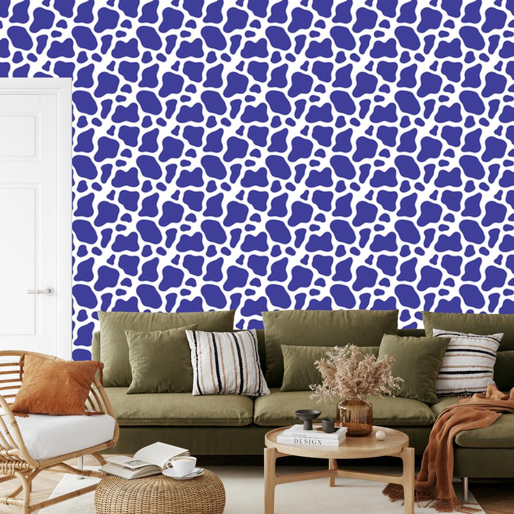 Blue Cow Patches Wallpaper, Blue Background for Living Room and Bedroom 50x1000