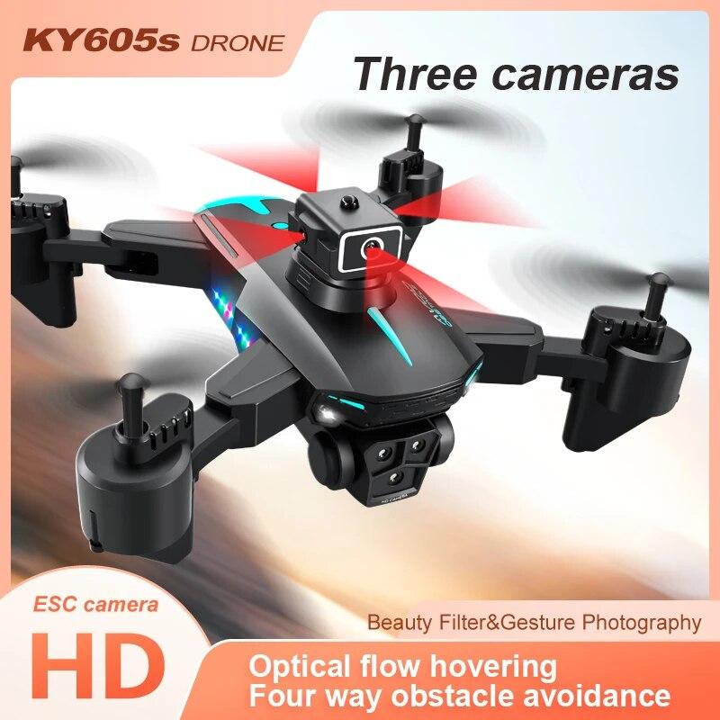 Новый KY605S RC Дрон GPS 8K Professinal с тремя камерами Широкоугольный оптический локализация потока Четырехсторонний квадрокоптер для предотвращения препятствий