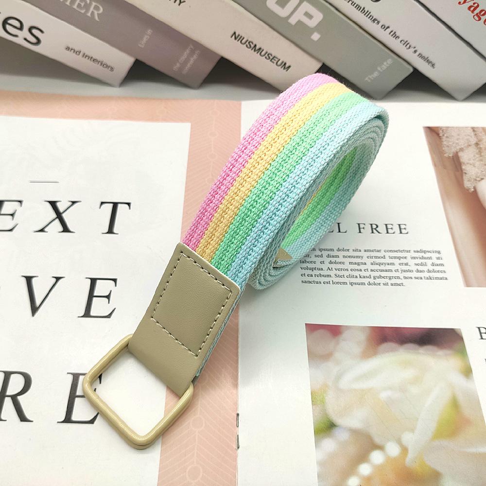Beautiful Canvas Candy Belts Colorful Stripes Canvas Belts No-hole Design Belts Woman's Belt