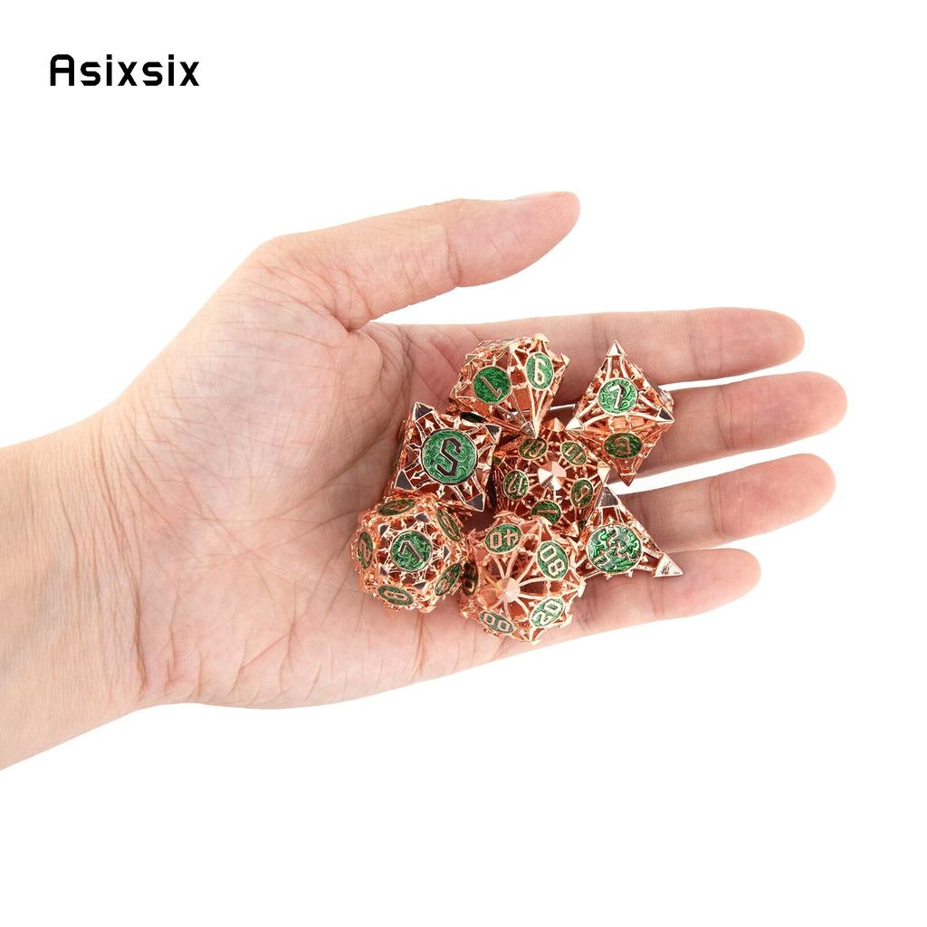 7 шт. красные, зеленые металлические кубики, набор полых металлических многогранных кубиков, подходящий для ролевой ролевой игры, настольной игры, карточной игры