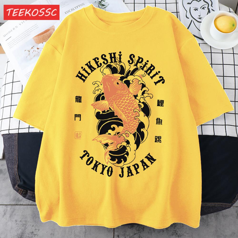 Футболки с принтом Hikeshi Spirit Токио Япония Для Мужчин Хлопок Круглый Вырез Футболка Спортивная Универсальная Верх Летний Мужской Новый Свободный Короткий Рукав