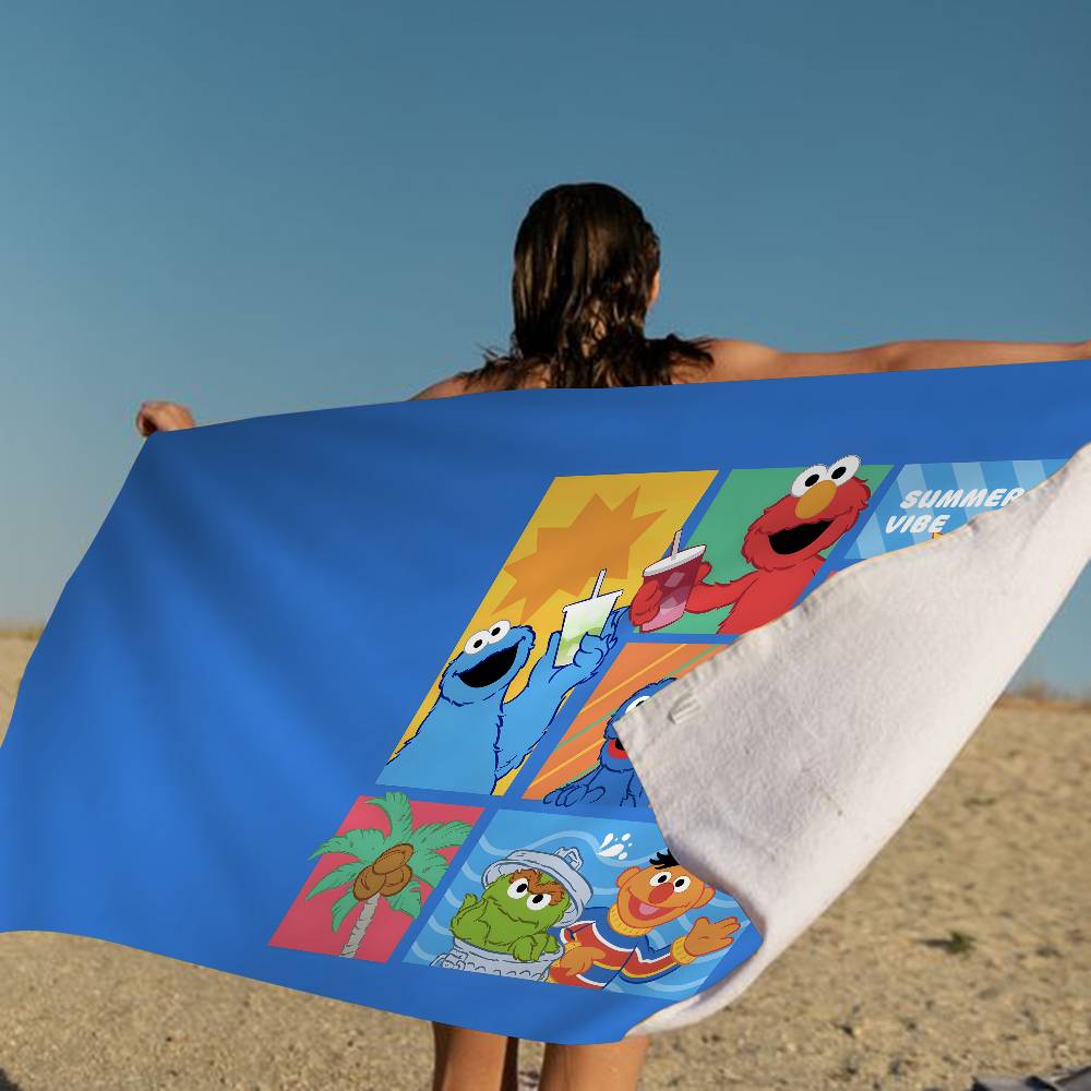 Sesame Street Cartoon Microfiber Blanket Quick Drying Beach Towels Oversized Printing Super Absorbent Pool Towel Blanket