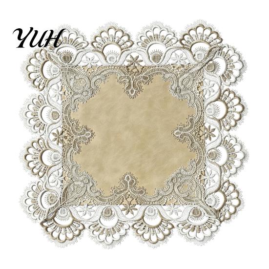 Hollow Lace Table Mats Retro Edge Square Placemat, Waterproof Faux Leather Mat, Dustproof Covers Decorative Floral Dust Cover for Home Office