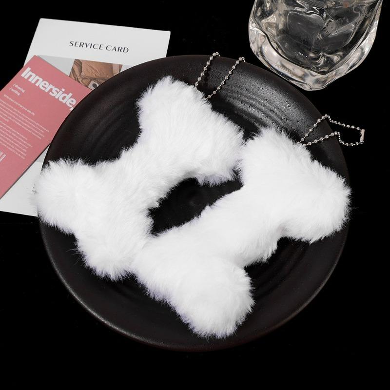 New Cute Dog Bone Pendant Key Ring Plush Keychain Soft Stuffed Keyrings for Boy Girl for Bag Decorations Student Accessories