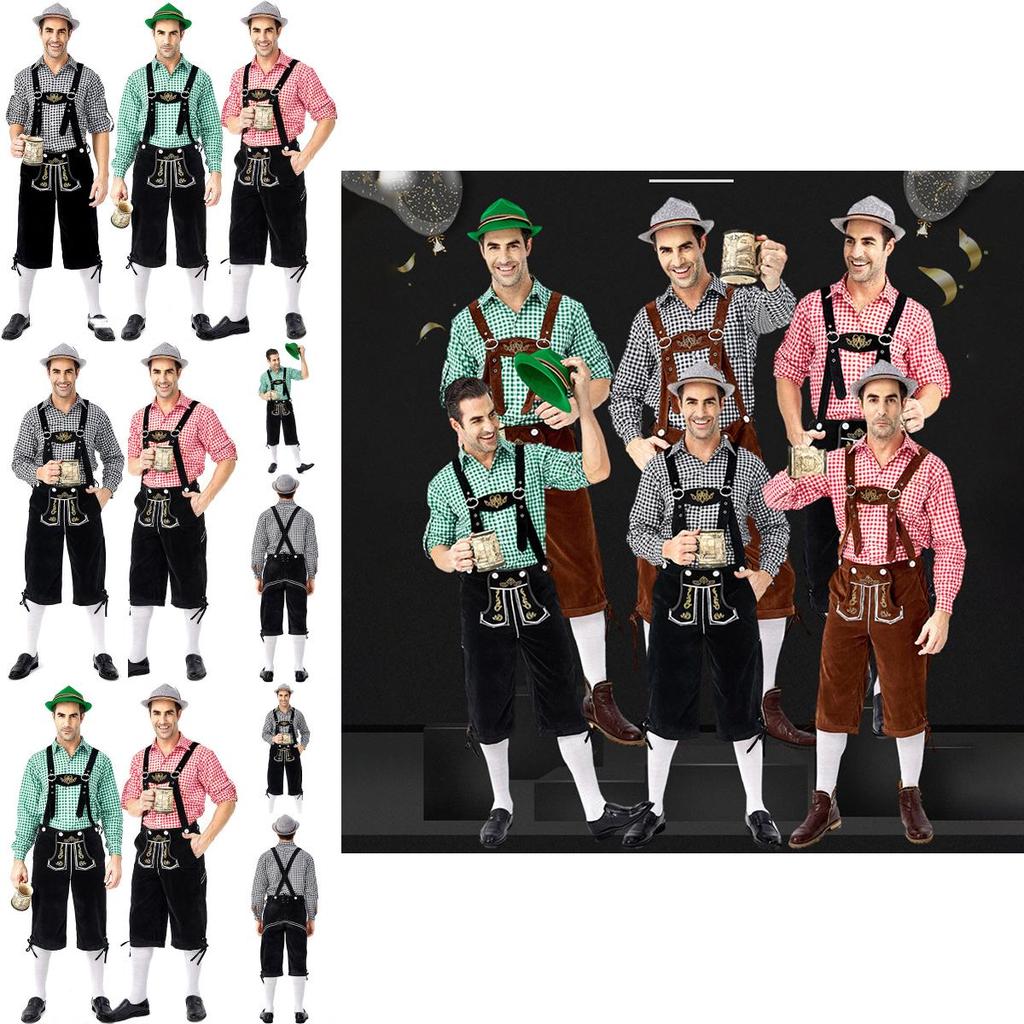 Традиционная немецкая одежда для Октоберфеста, сценический костюм для мужчин со стильной клетчатой рубашкой