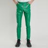 Men's Korean Style Slim Fit Motorcycle Leather Pants - Fleece-Lined, Skinny, Elastic, Spring/Autumn Trend