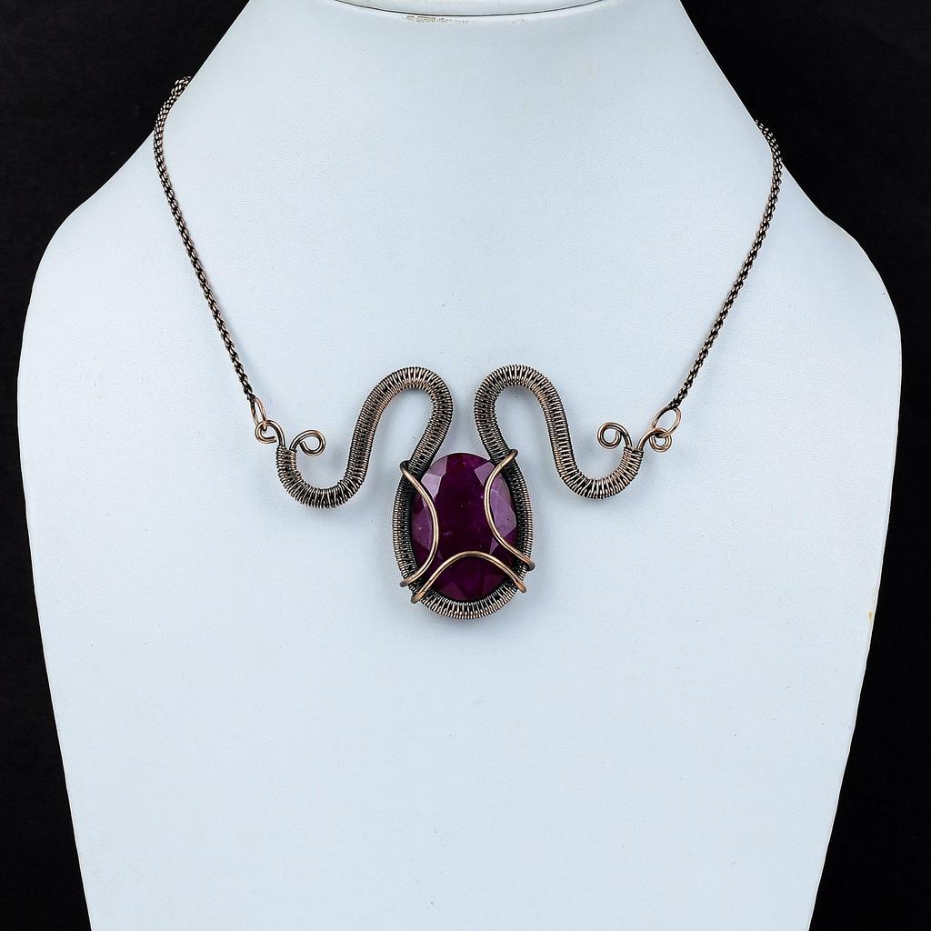 Лабораторный рубиновый драгоценный камень из чистой медной проволоки, обернутый вручную, ожерелье, ювелирные изделия