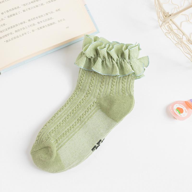 Cute Girls Cotton Socks Summer Breathable Candy Color Kids Crew Sweet Lettuce Trim Ruffle Ankle Socks Toddler Children Socks