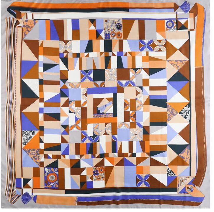 New Luxury Brand Design Sago Cycas Palm Tree Winter Square Scarf 130cm Twill Silk Scarf Women Kerchief Scarves For Ladies