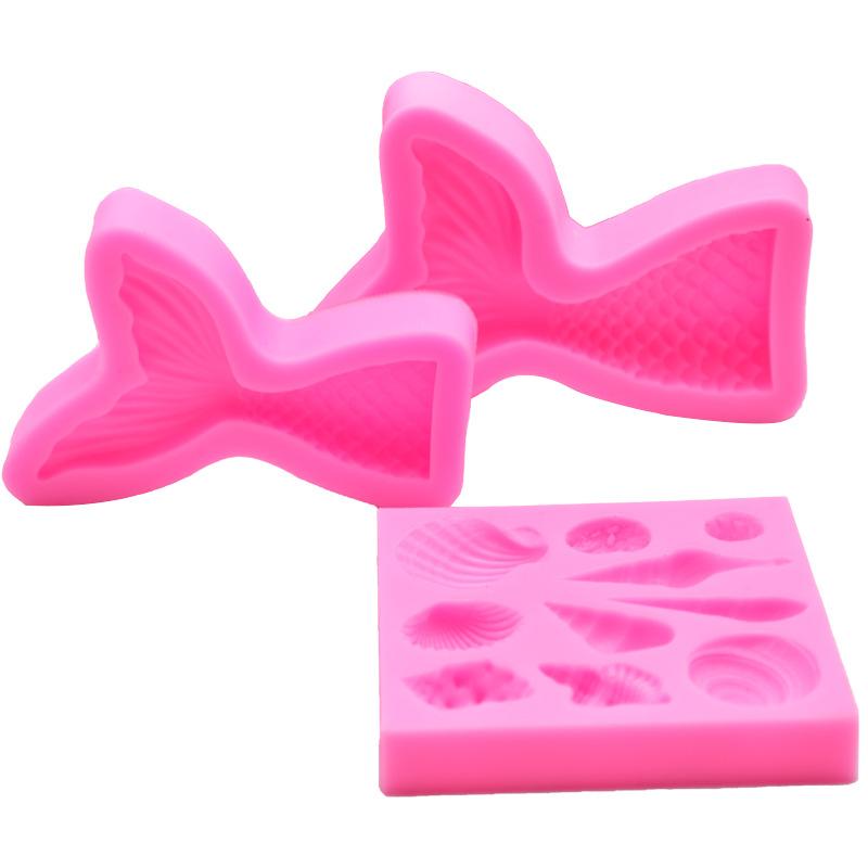 3PC/Set Mermaid Tail Fondant Cake Moulds Silicone Mold Cake Decorating Baking Tools Handmade Soap Mold Fish Fork Tail