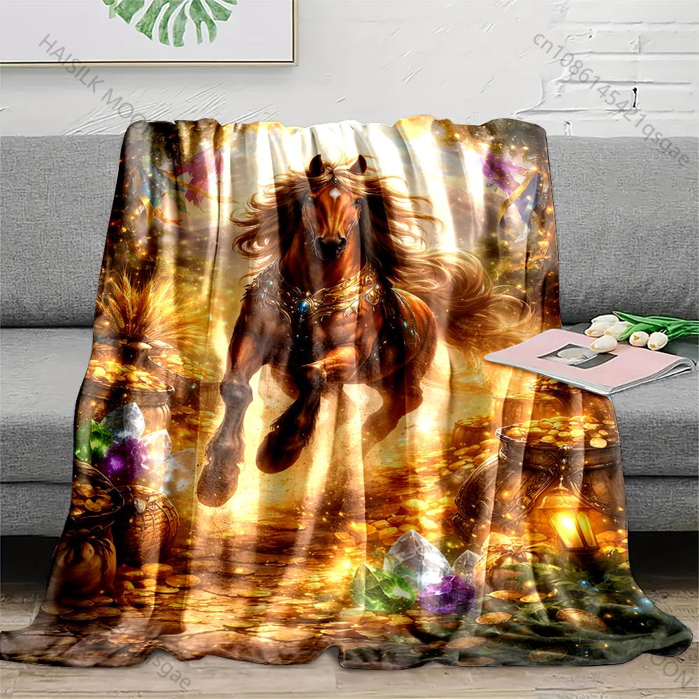 Multiple sizes Horse running in golden forest Blanket Suitable for Home Bedroom Sofa Travel Camping Blanket Various Sizes Gifts
