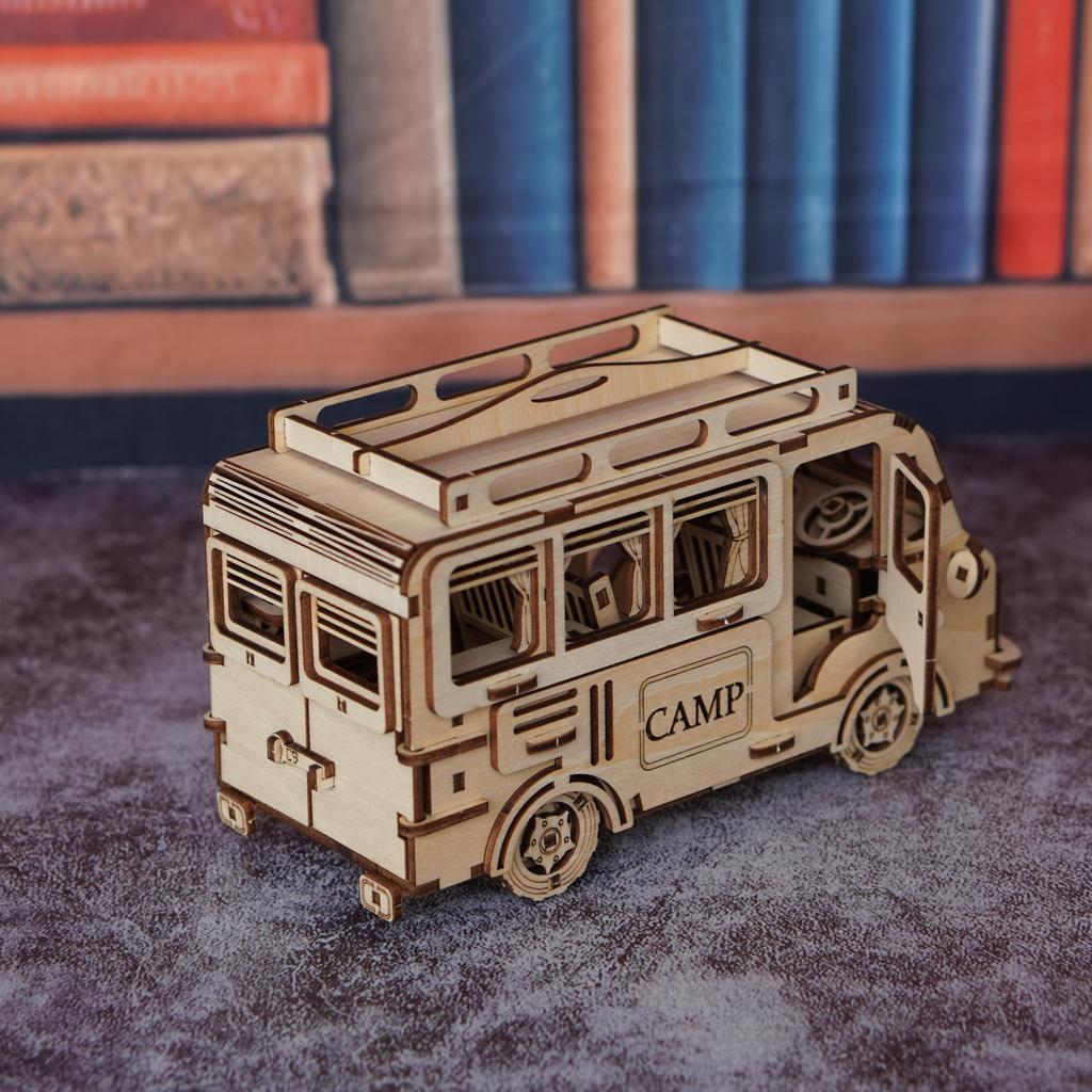 3D пазл-игрушка, деревянная модель кемпера, модель фургона в туристическом стиле, подходит для интерактивных и творческих DIY-игрушек, подарков для семьи