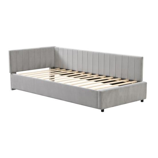 Low Daybed Upholstered Sofa Bed 90x200CM Slatted Frame Velvet Fabric Sleeping Couch Modern Grey Beige Living Room Single Day with Sponge Filling