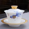 Chaxun Stacked Gold White Porcelain Gaiwan Tea Cup