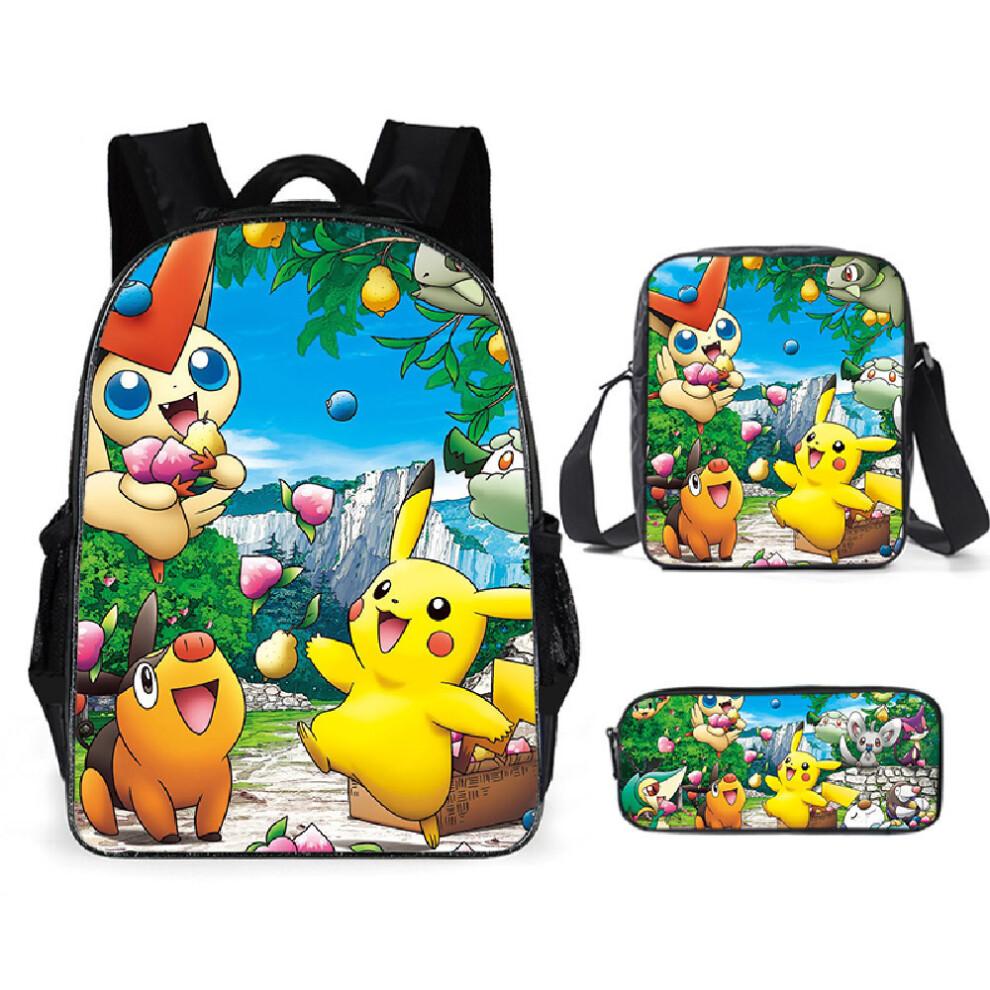 (19) 3PCS Kids School Bag Lunch Bag Pencil Case