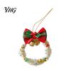 Indoor Christmas Tree Embellishments Mini Wreath Ornament, Hanging Decoration with Plaid Bow And Xmas Gift Wrapping Accessories Metal Bells, Handmade