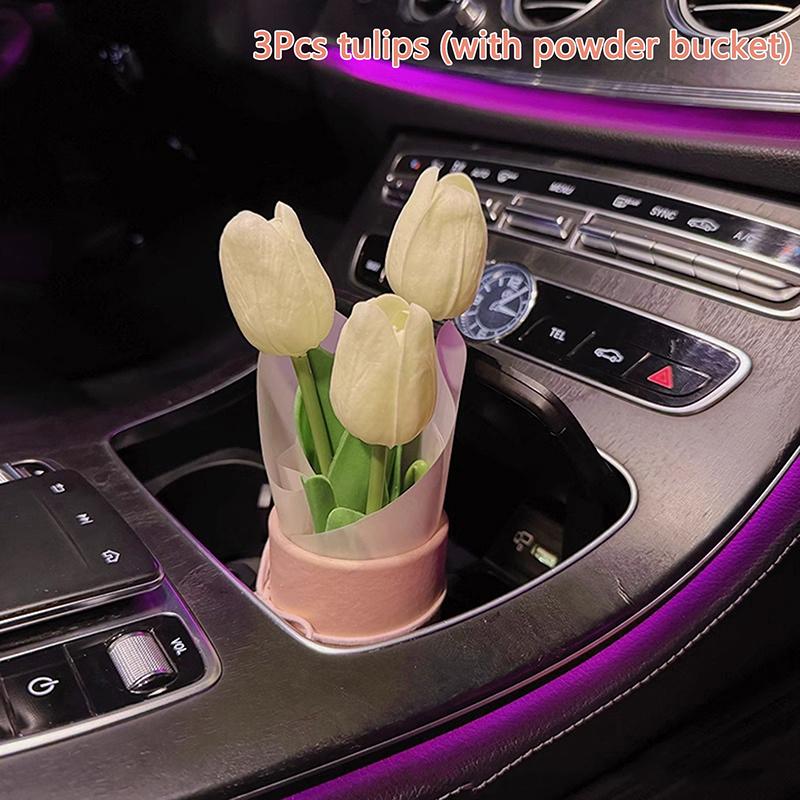 Креативное украшение салона автомобиля Милые поделки Орнаменты Автомобильный букет из тюльпанов Декоративные принадлежности Украшение центральной консоли автомобиля Подарки