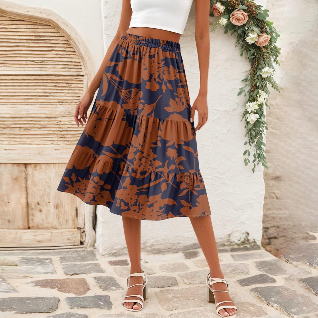 Женская повседневная юбка А-силуэта с высокой талией, юбка в полоску с принтом в горошек и карманами