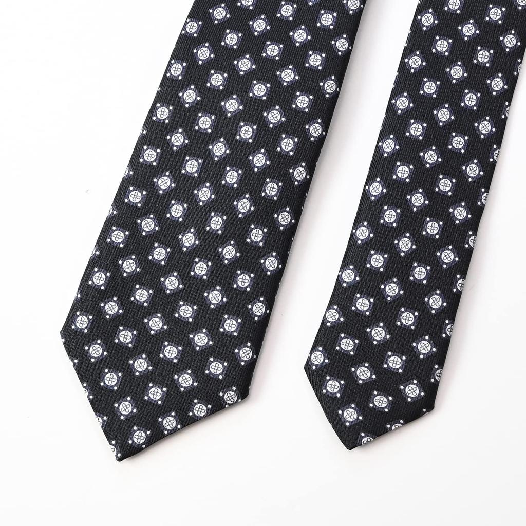 Dunhill Day 8cm Printed Made In Italy Father's Men's Tie, Black, Wide, 100% Silk, Gasket, 23RPTP4G5001, [Product Code 23RPTP4G5001]