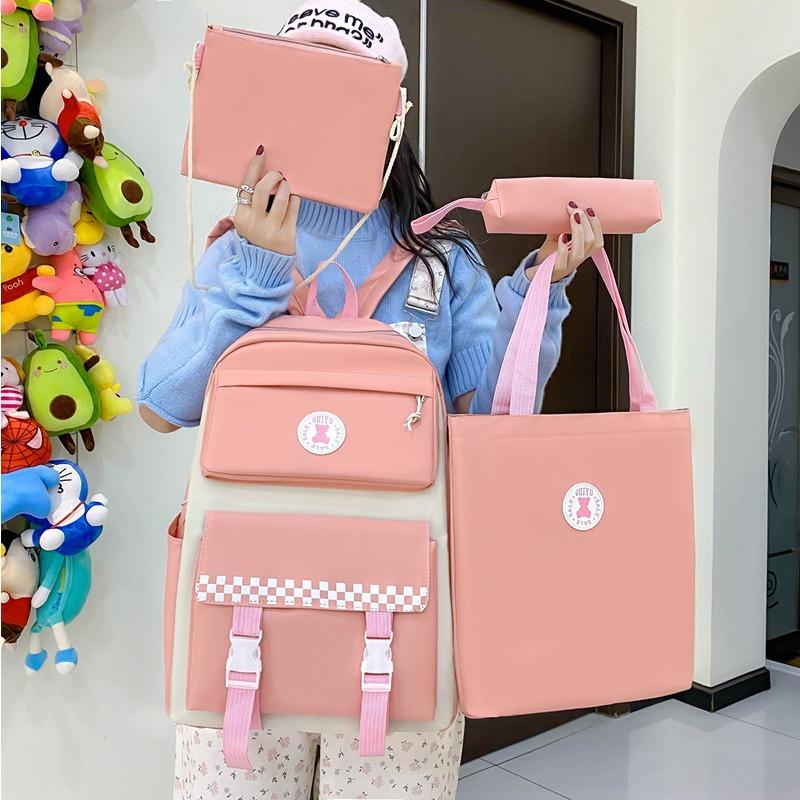 Новый школьный рюкзак для ученицы начальной школы для девочек, легкий, большой вместимости, рюкзак для кампуса для ученицы средней школы, набор из четырех предметов