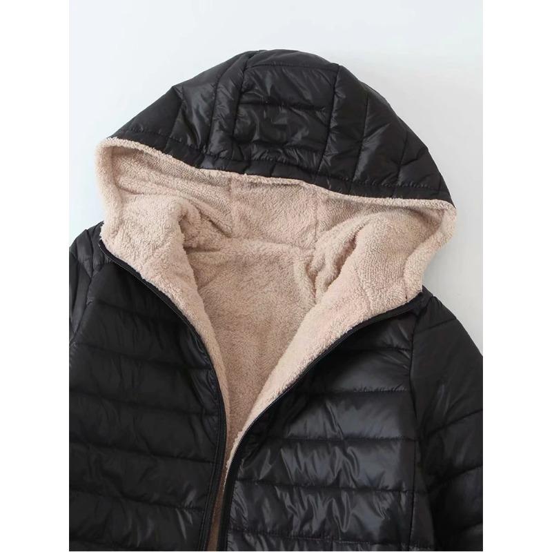 New Mid Length Korean Edition Hooded Fit Women Jackets Autumn Winter Mid-length Office Cotton Coats Warm Lamb Fleece Parkas