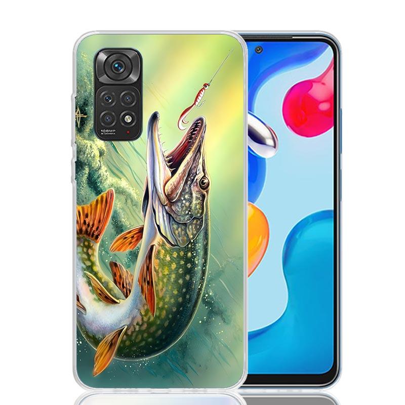 Carp Fish Fishing Rod Hook Phone Case For Xiaomi Redmi Note 13 14 15 Pro Plus 12S 12 14S 11S 11E 10 10S 11 11T 5G 4G Cover Coque