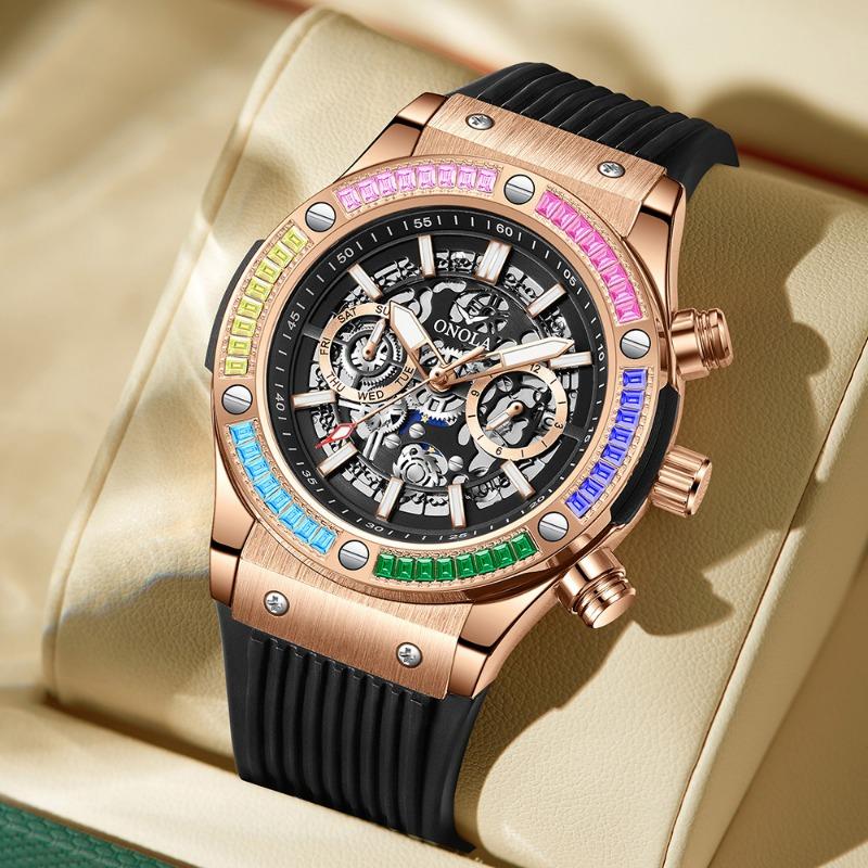 Top Brand Fashion New Rainbow Diamond Automatic Mechanical Watch Men's Waterproof Tape Watch