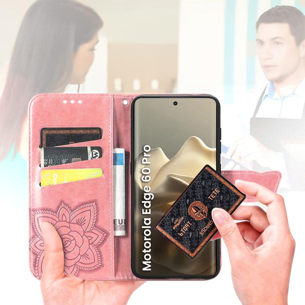 Flip Case for Motorola Edge 60 Pro, Butterfly - Pink